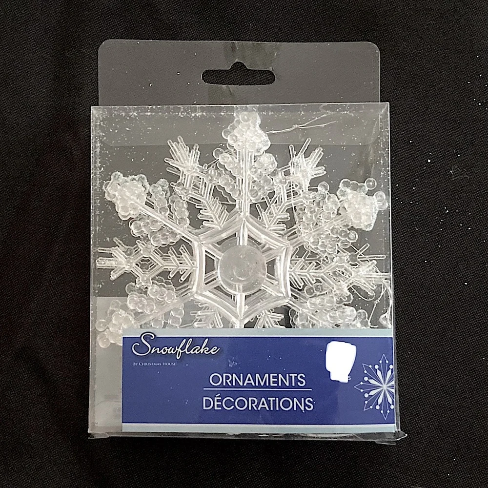 Glittery Transparent Snowflake Ornaments Set of 5 Plastic